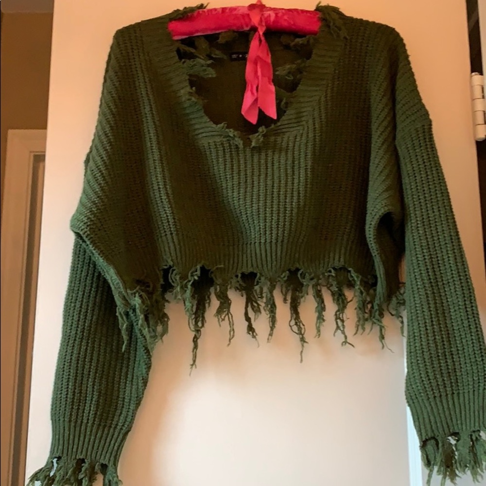 CROPPED FRINGE sweater